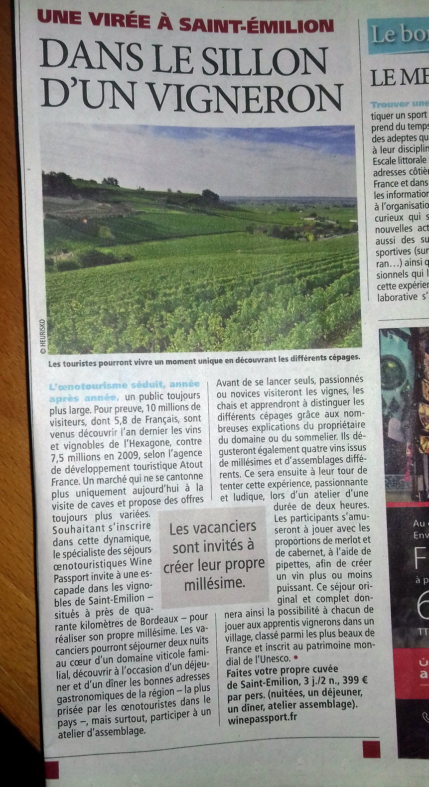 Article paru le 26 septembre 2017 traitant de l’oenotourisme et de Wine Passport